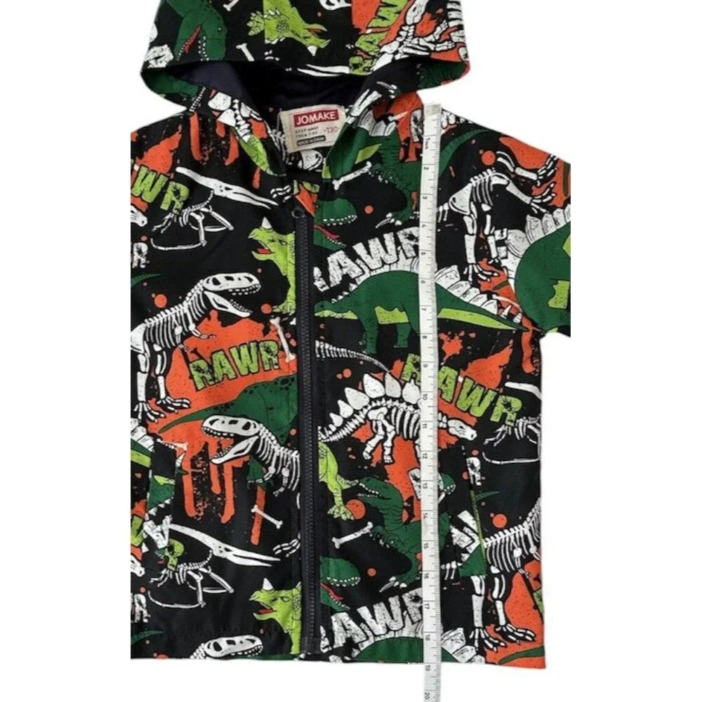 NWOT JOMAKE Boys Dinosaur Full Zip Windbreaker Jacket Size 130 S 7-8